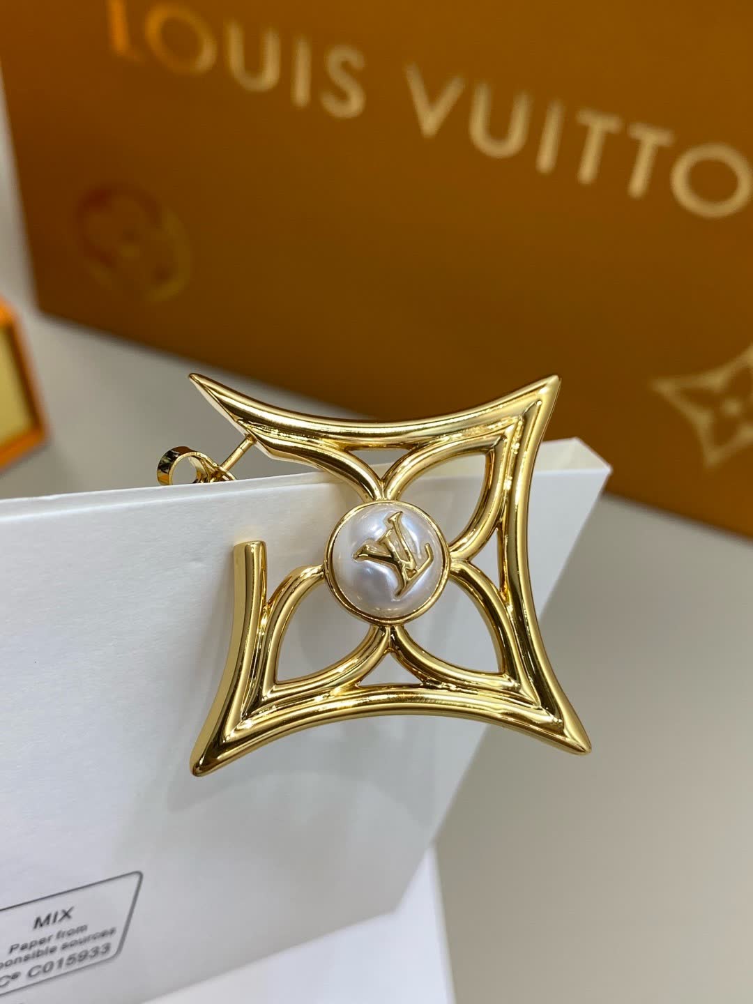 Louis Vuitton Lanvin Gold Earrings with Pearl Accents